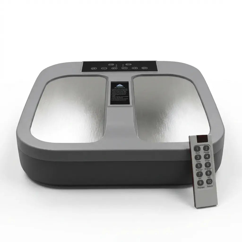 Biomax Fusion device with remote control for dual technology and full-body comfort.