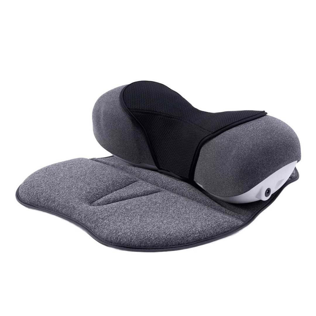 CerviCloud Neck Stretch Pillow with a soft, gray cover and supportive contoured shape for neck comfort.