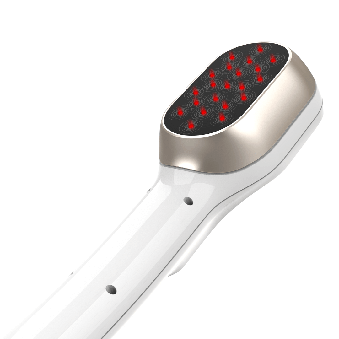 Close-up of the Dernox Cold Laser Wand showing the red light treatment area and ergonomic design.