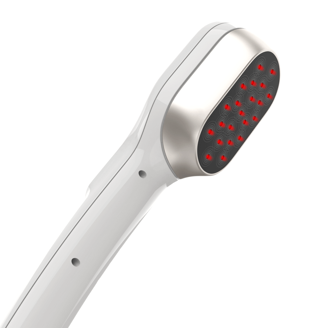 Close-up view of the Dernox Cold Laser Wand, showcasing its red LED light therapy surface.