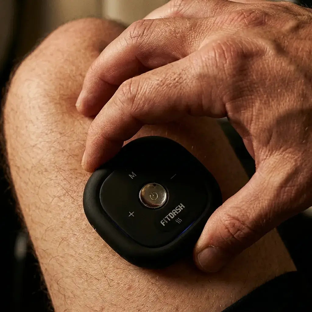 User applying Fitdash Mini Cupping Tool for targeted relief on the knee.
