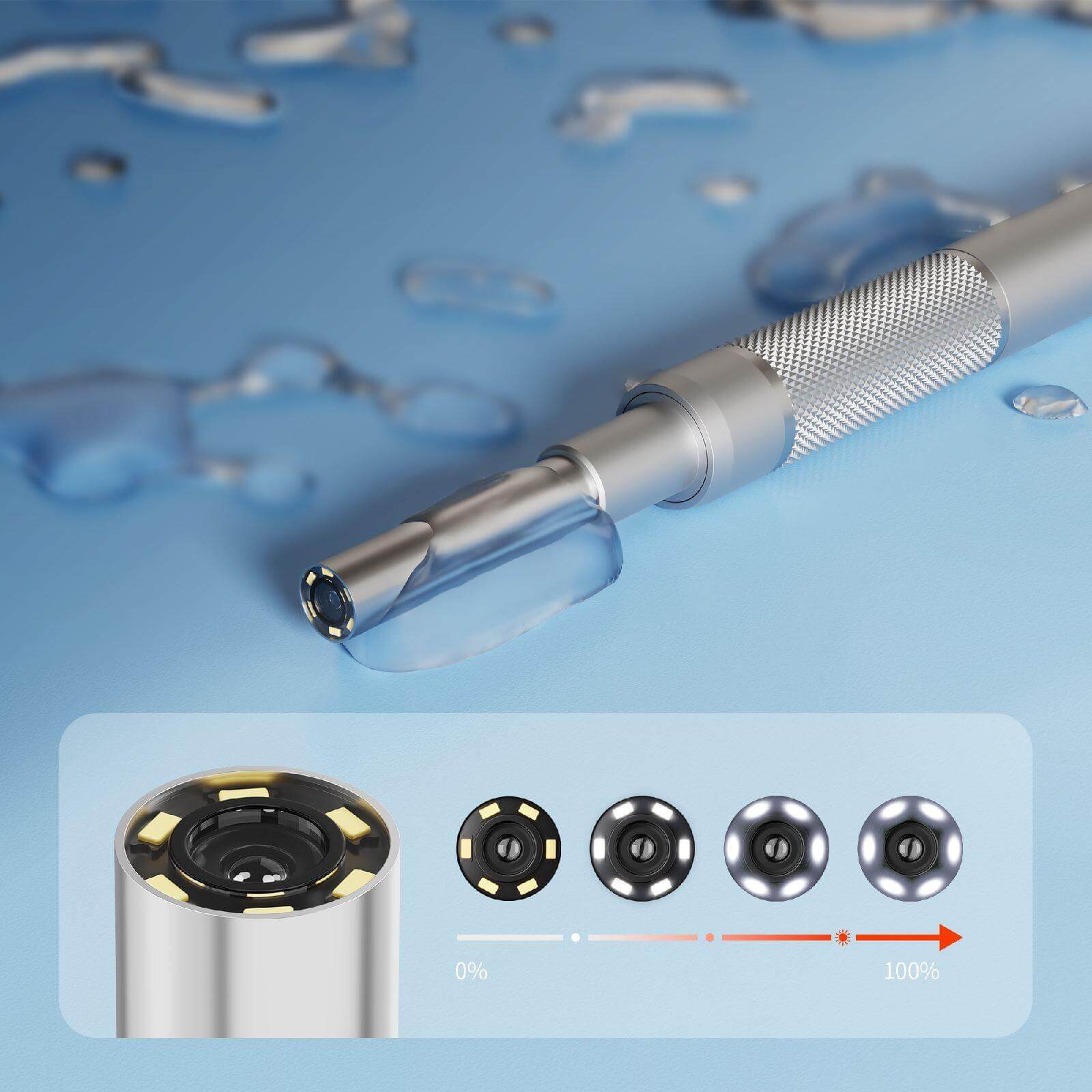 Halipax HD Digital Otoscope close-up showing detailed lens and adjustable settings for ear cleaning.