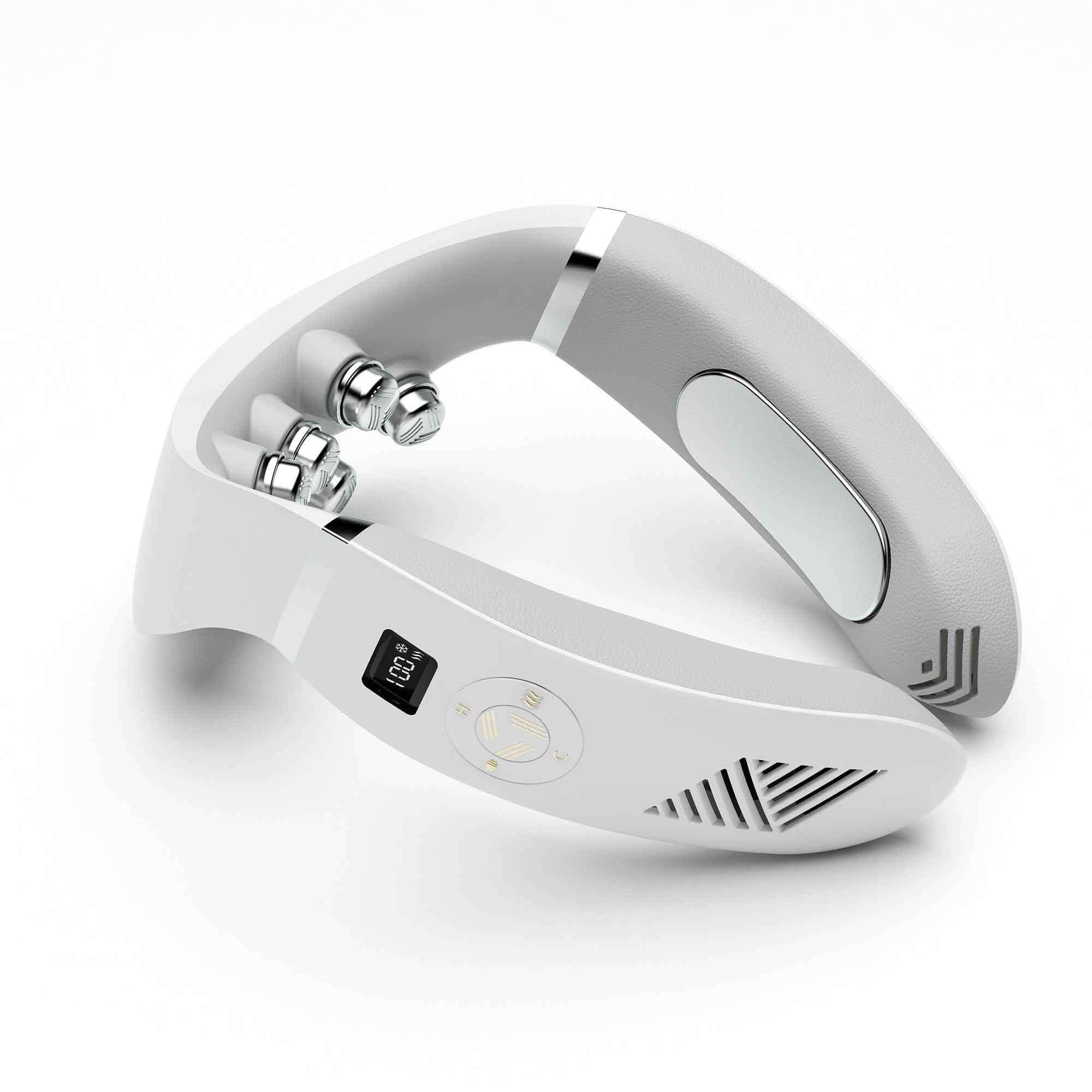 Asmenix Smart Neck Massager showing sleek design with control buttons and soothing features for neck relaxation.