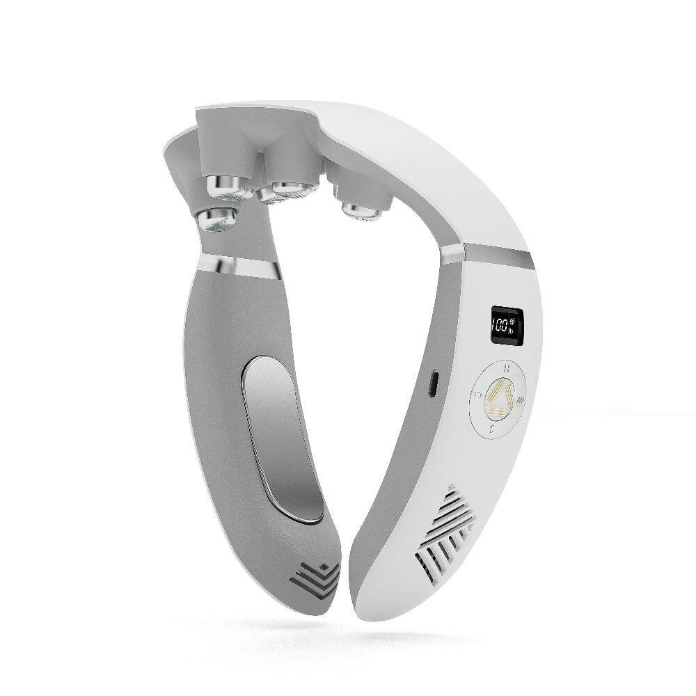 Asmenix Smart Neck Massager in a sleek design, featuring a display and massage nodes for comfort.
