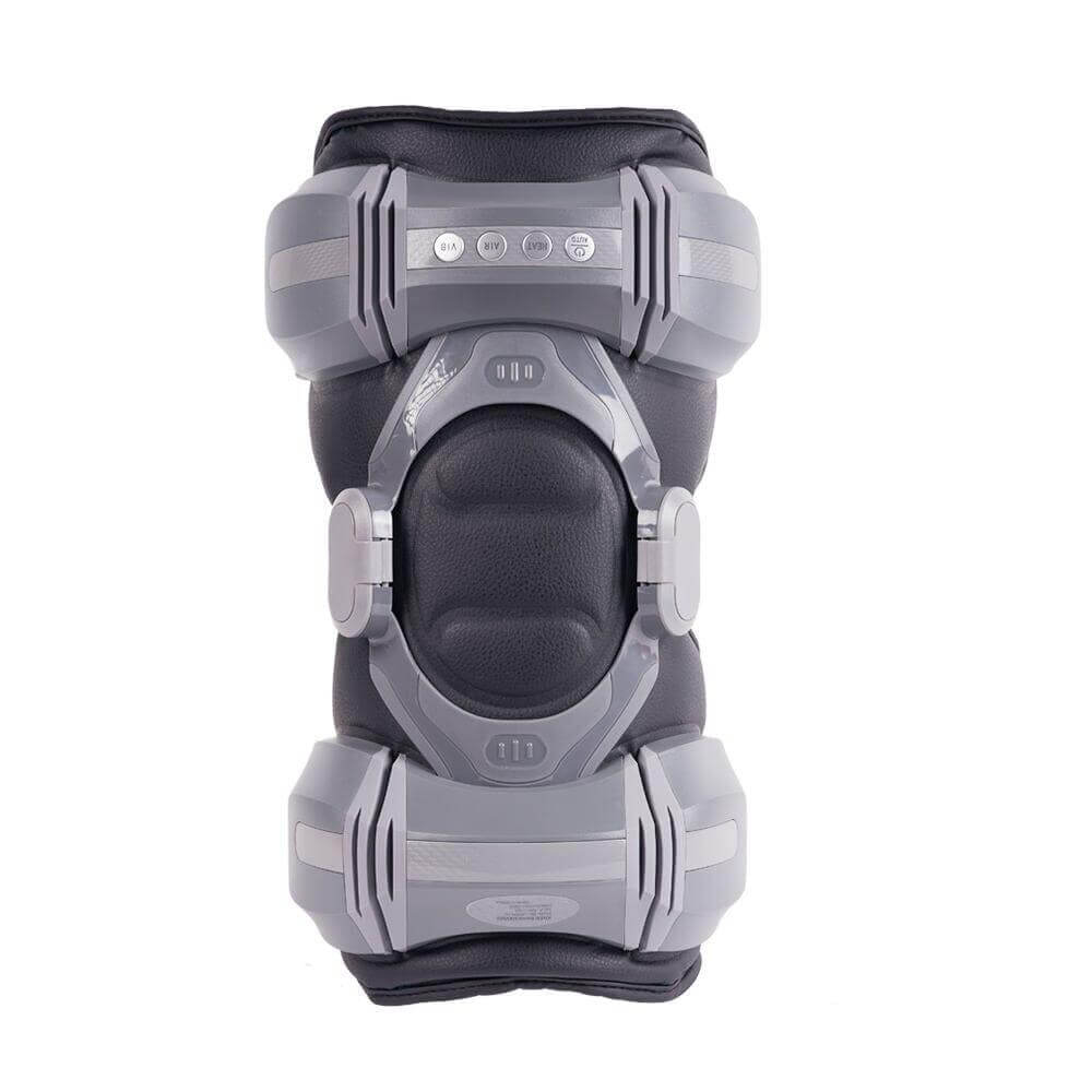 Top view of the FlexWave Air Knee Massager featuring control buttons and sleek design for comfort.