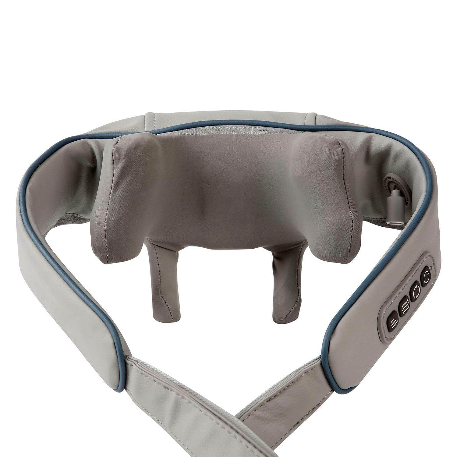 Interior view of KLAX 5D Shiatsu Massager showing plush massage nodes and control panel.