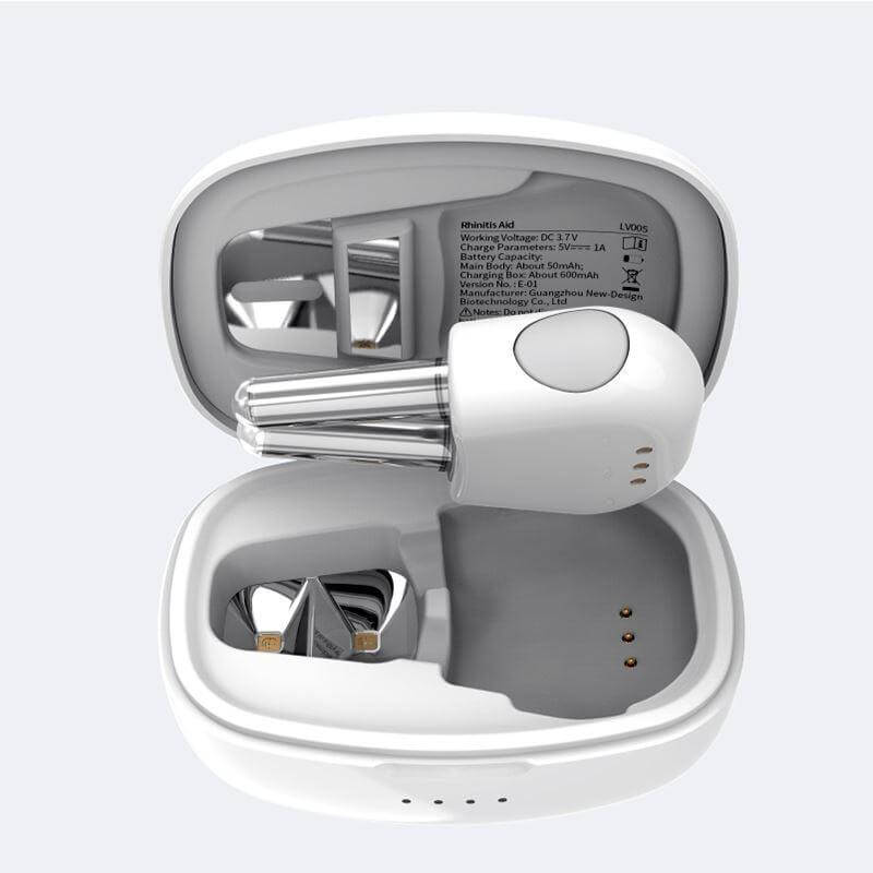 Luminose Nasal Wellness Tool displayed in a case, showing the device and charging contacts.