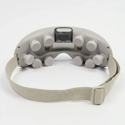 Back view of the Auri 3D Steam Eye Massager showing buttons and strap for secure fit.