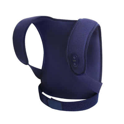 AlignPro Wearable Massager showing its adjustable straps and control panel in a padded design.