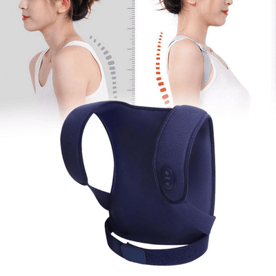 AlignPro Wearable Massager on display with adjustable straps and control panel, highlighting shoulder support features.