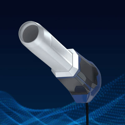 Close-up of the Biomax Pro Wand showing its sleek design and ergonomic grip against a dark blue background.