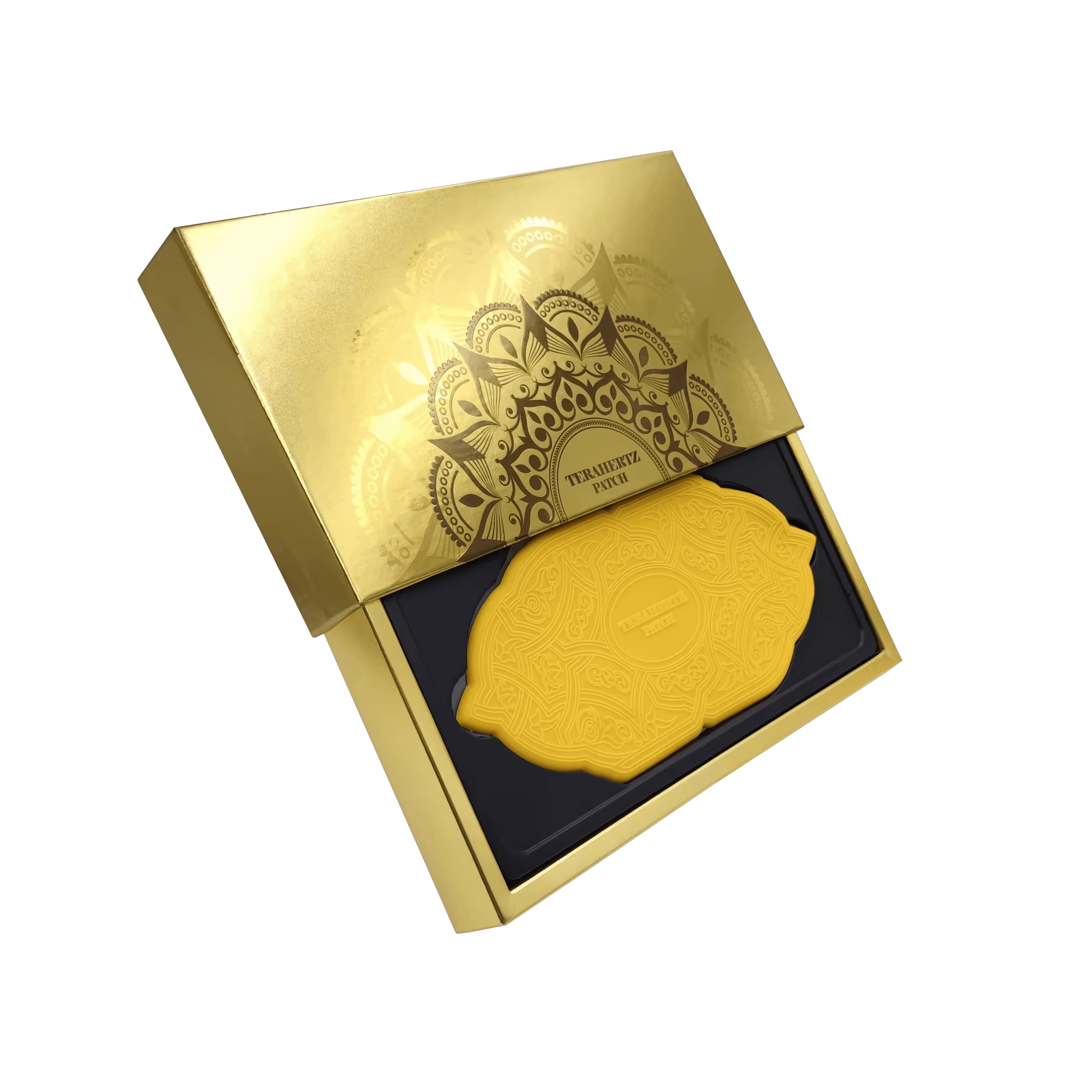 Biomax Terahertz Patch in elegant gold packaging, designed for everyday discomfort relief with soothing warmth.