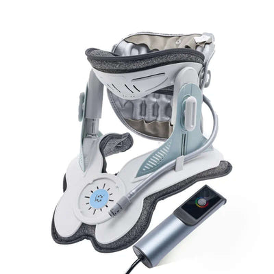 Cervitrax Gen-2 neck support device featuring adjustable components and a remote control for easy adjustments.