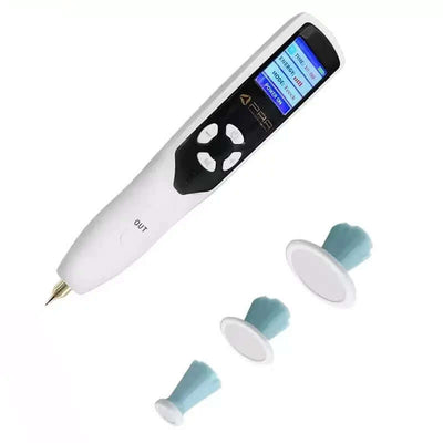 HaliPlasma – Fibroblast Plasma Pen with digital display and three tips on a white background.