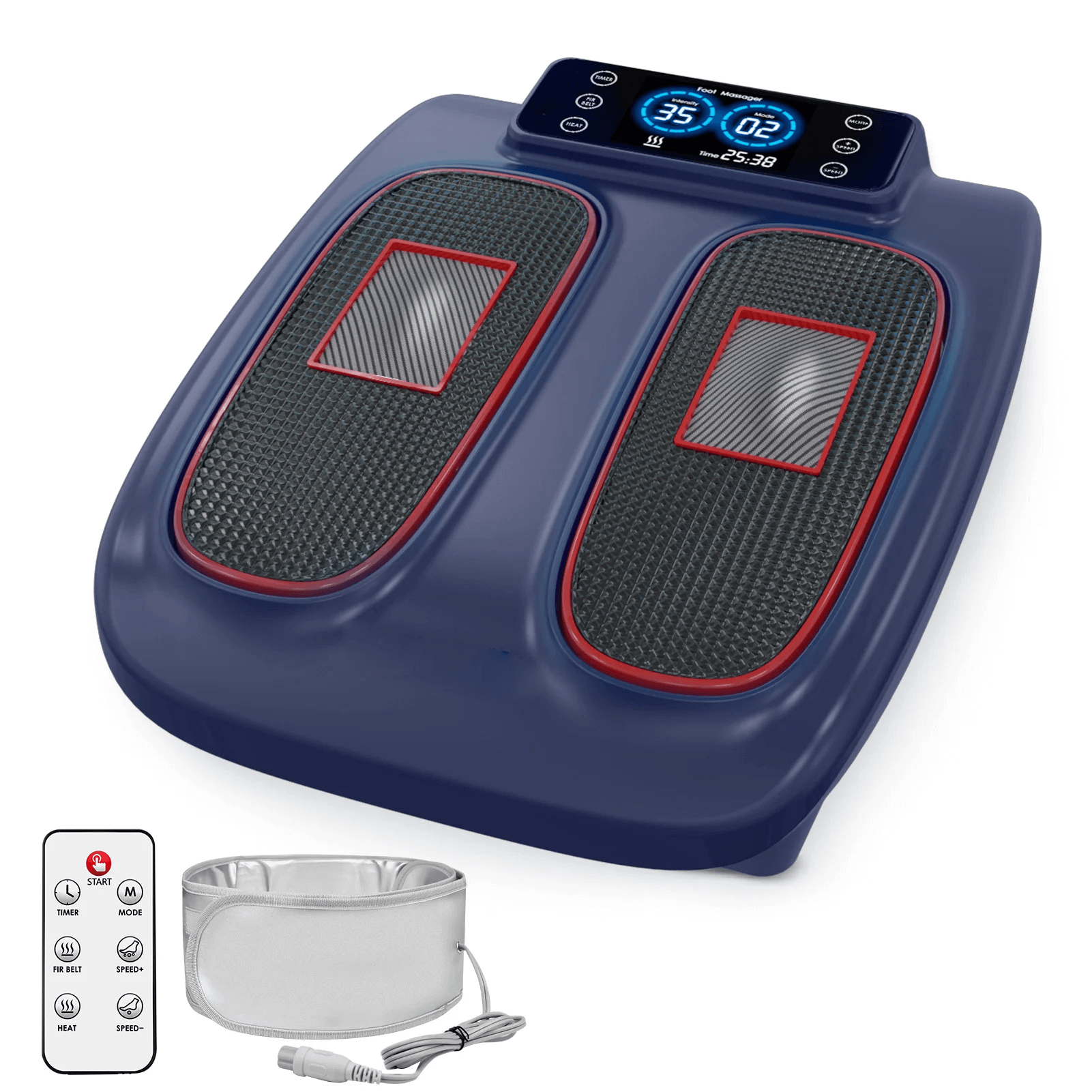 Hali-Life Foot Massager with dual footpads, control panel display, and a remote for easy operation.