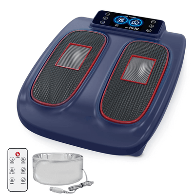 Hali-Life Foot Massager with dual footpads, control panel display, and a remote for easy operation.