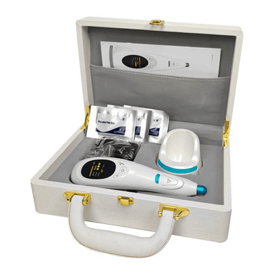 HaliPlasma Pro Beauty Device in a portable case with accessories for professional skin treatment.