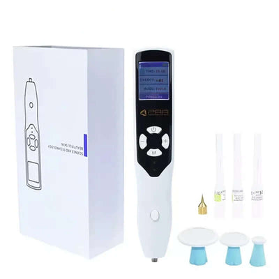 HaliPlasma – Fibroblast Plasma Pen with display, charger, and interchangeable tips in packaging.