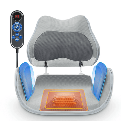 Hipology Massage Seat featuring heat and kneading functions with a remote control and ergonomic design.