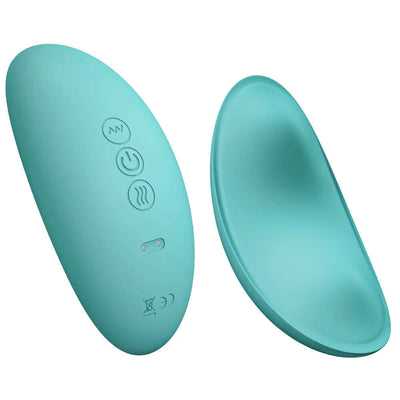 JawZen Jaw Massager in teal, featuring control buttons for warmth and vibration settings.