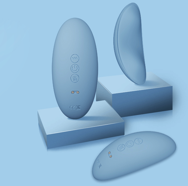 JawZen Jaw Massager in soft blue color, showcasing buttons on a smooth surface with a minimalistic design.