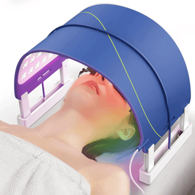 LumiCura Flexible Light Panel providing light therapy over a person's face, promoting relaxation and comfort.