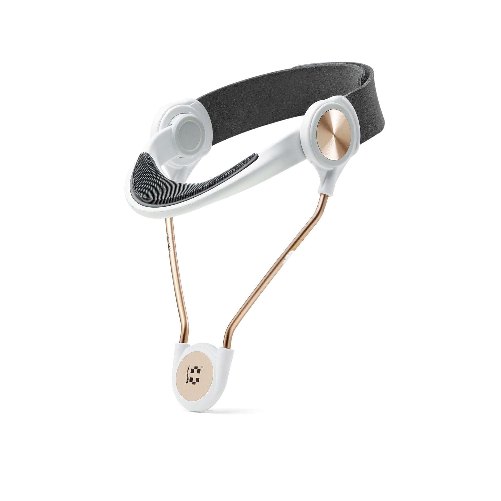Cerviocare Neck Support Wear showcasing a lightweight, discreet neck support design with gold and white features.