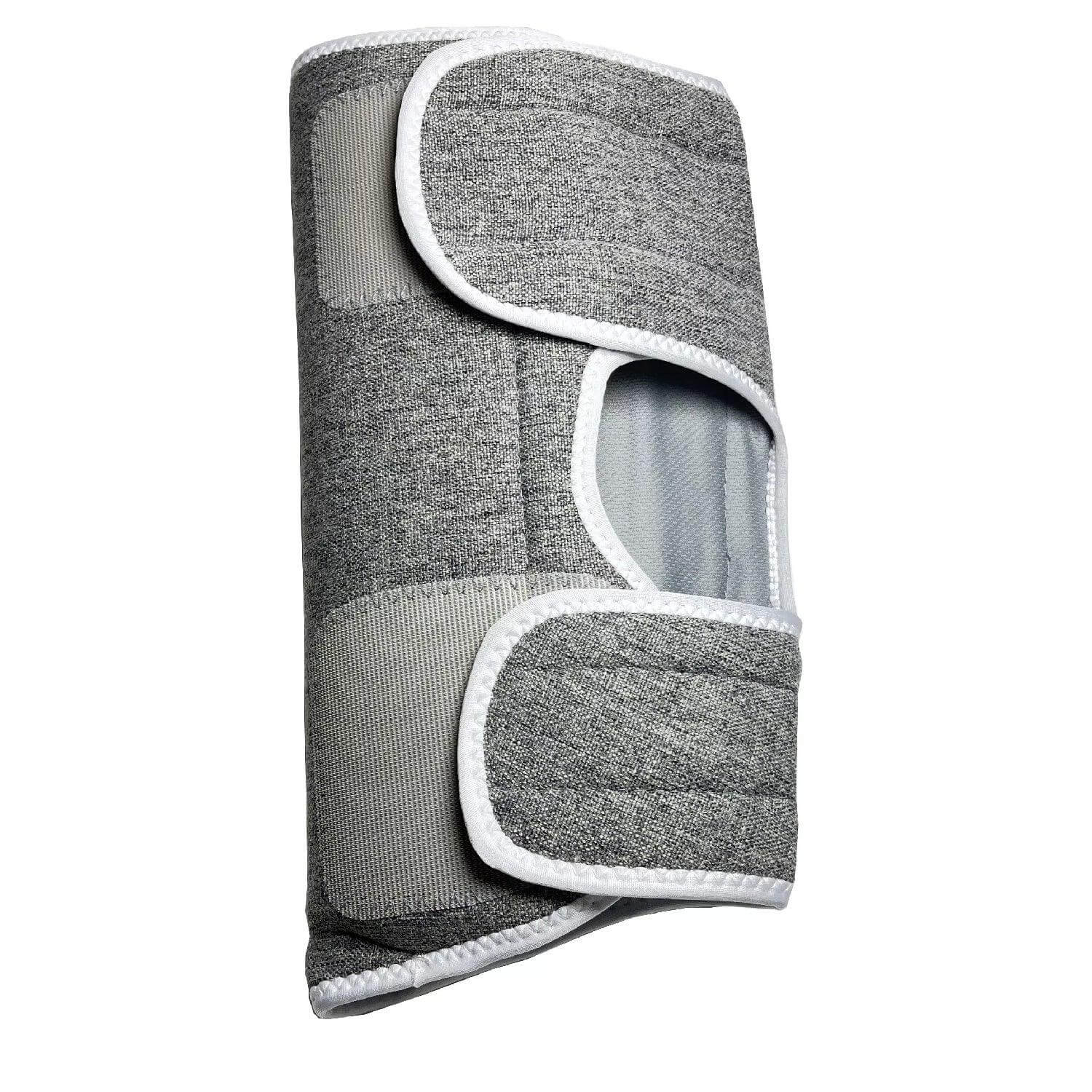 Halipax Calf Massager shown in gray fabric with adjustable straps for easy use.