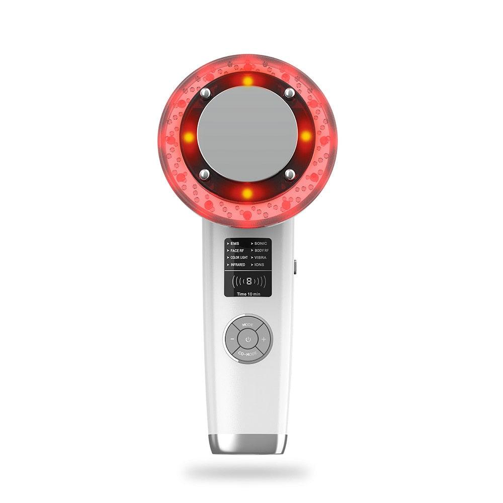 Halipax BodySculptor 8-in-1 handheld device with a circular mirror and red-light feature for skincare.