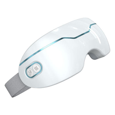 Halipax Micro Steam Eye Cover in white with a blue accent and adjustable gray strap, designed for eye relaxation.